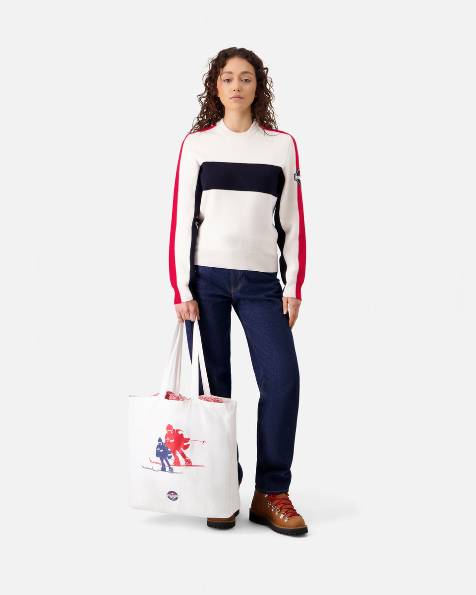 WOMEN'S RACING SWEATER ECRU/NAVY/RED