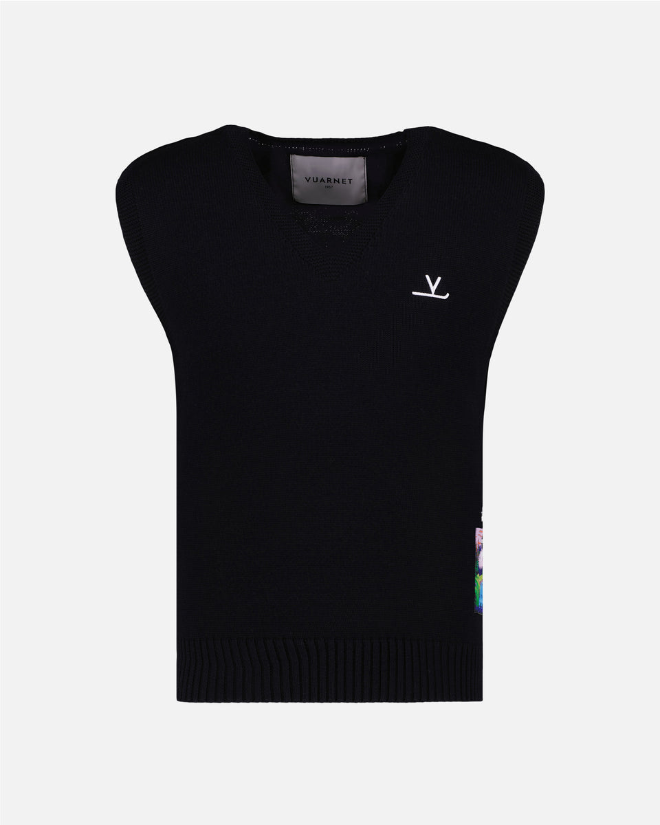 KNITTED SLEEVELESS CARDIGAN