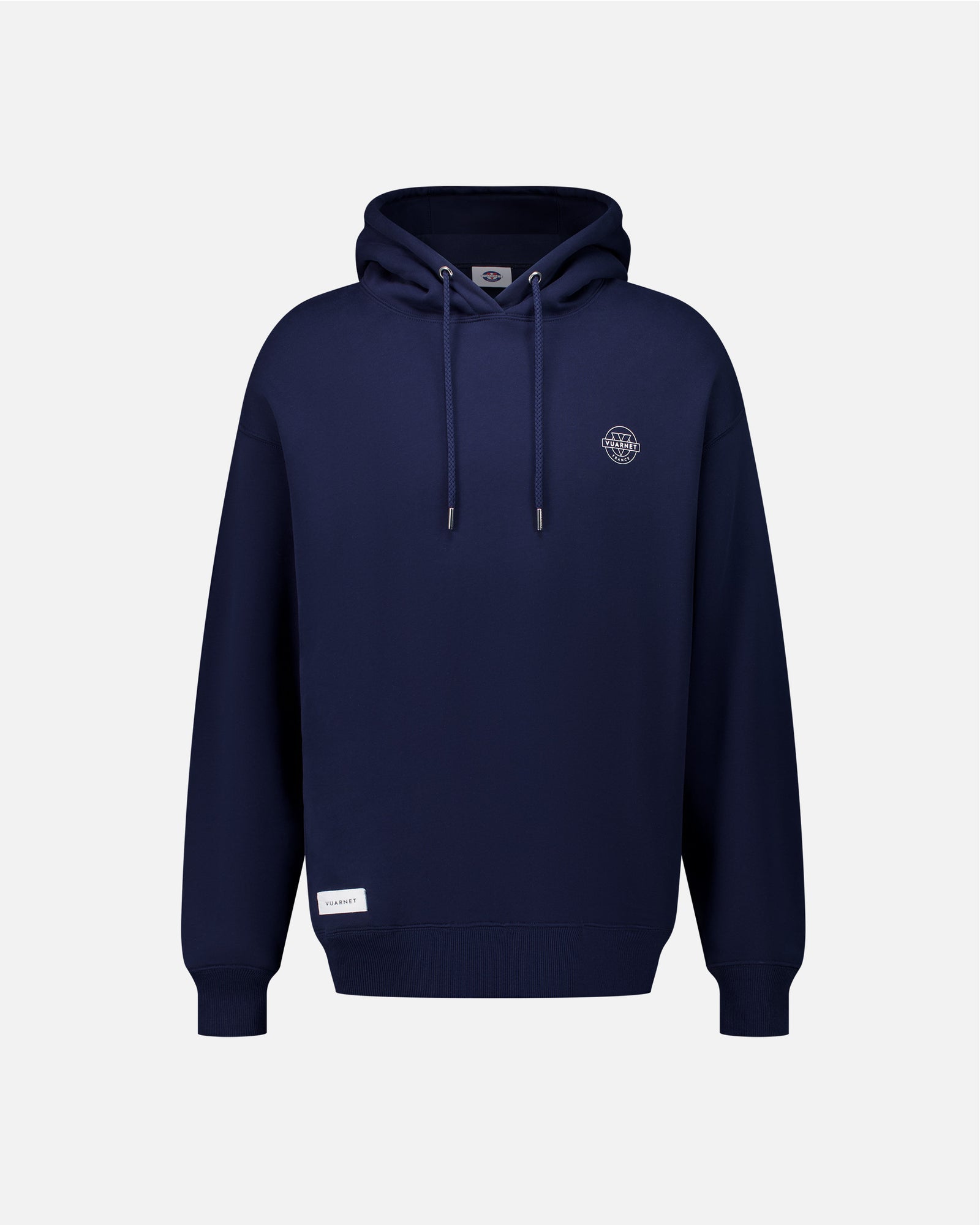 ⁣⁢Herrhoodie med skidåkarmotiv, marinblå⁤⁣