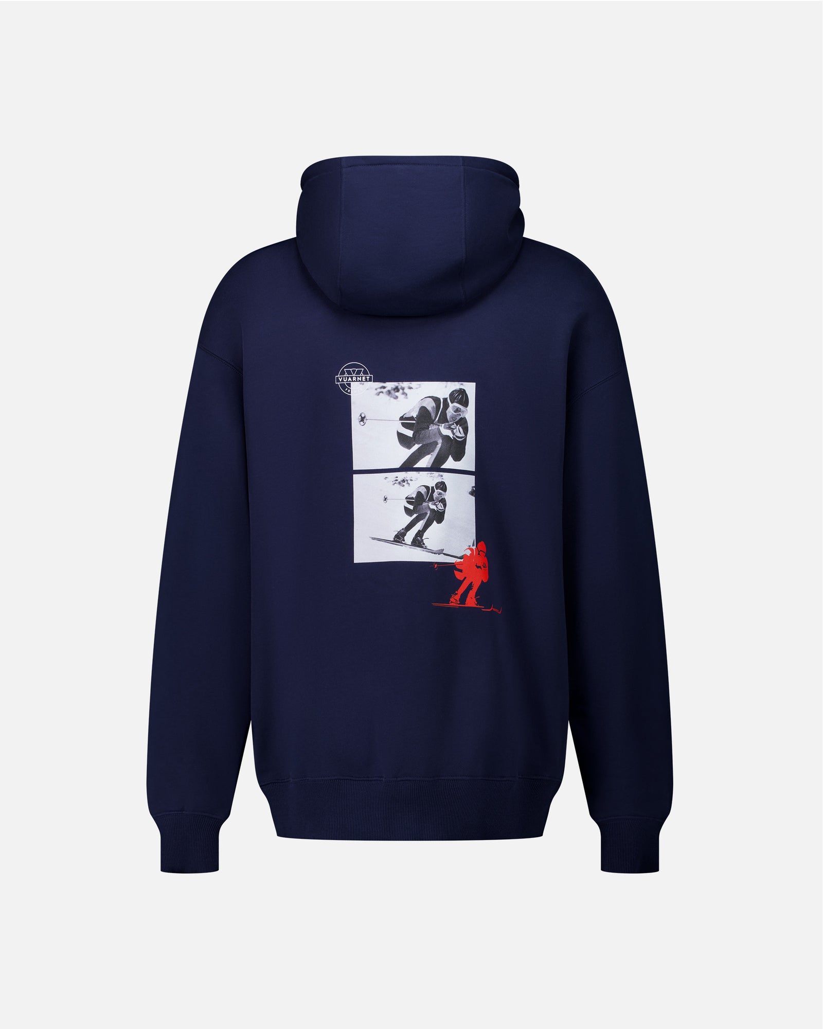 ⁣⁢Herrhoodie med skidåkarmotiv, marinblå⁤⁣