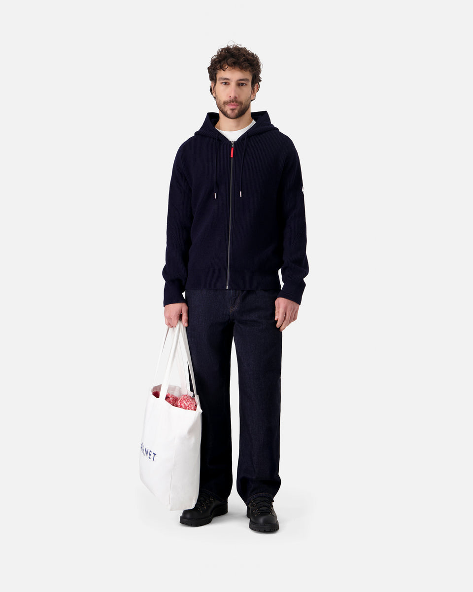 BLUE NAVY MEN'S HOODED MERINOS JUMPER