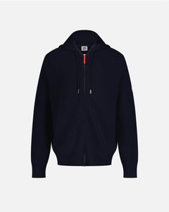 PULL MÉRINOS HOMME À CAPUCHE MARINE
