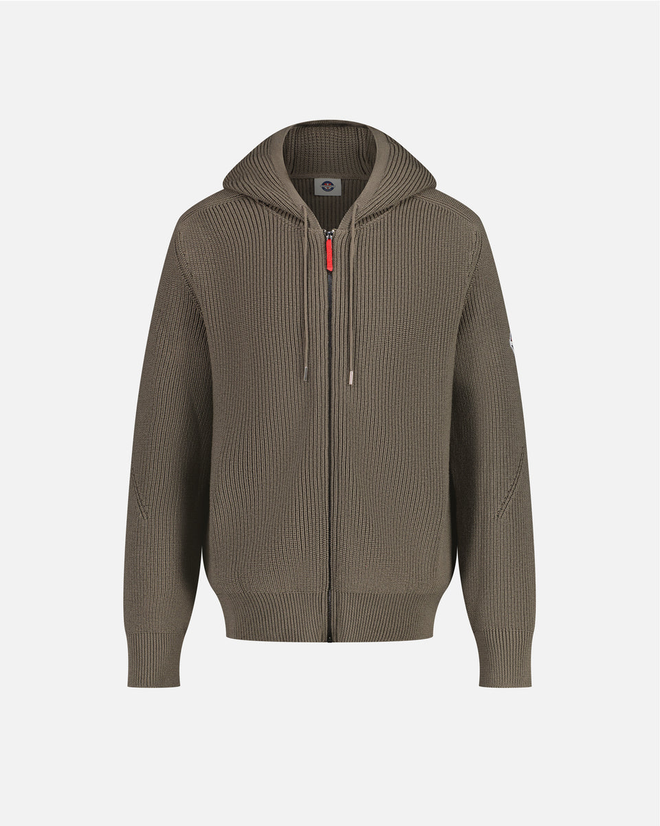 PULL MÉRINOS HOMME À CAPUCHE KAKI