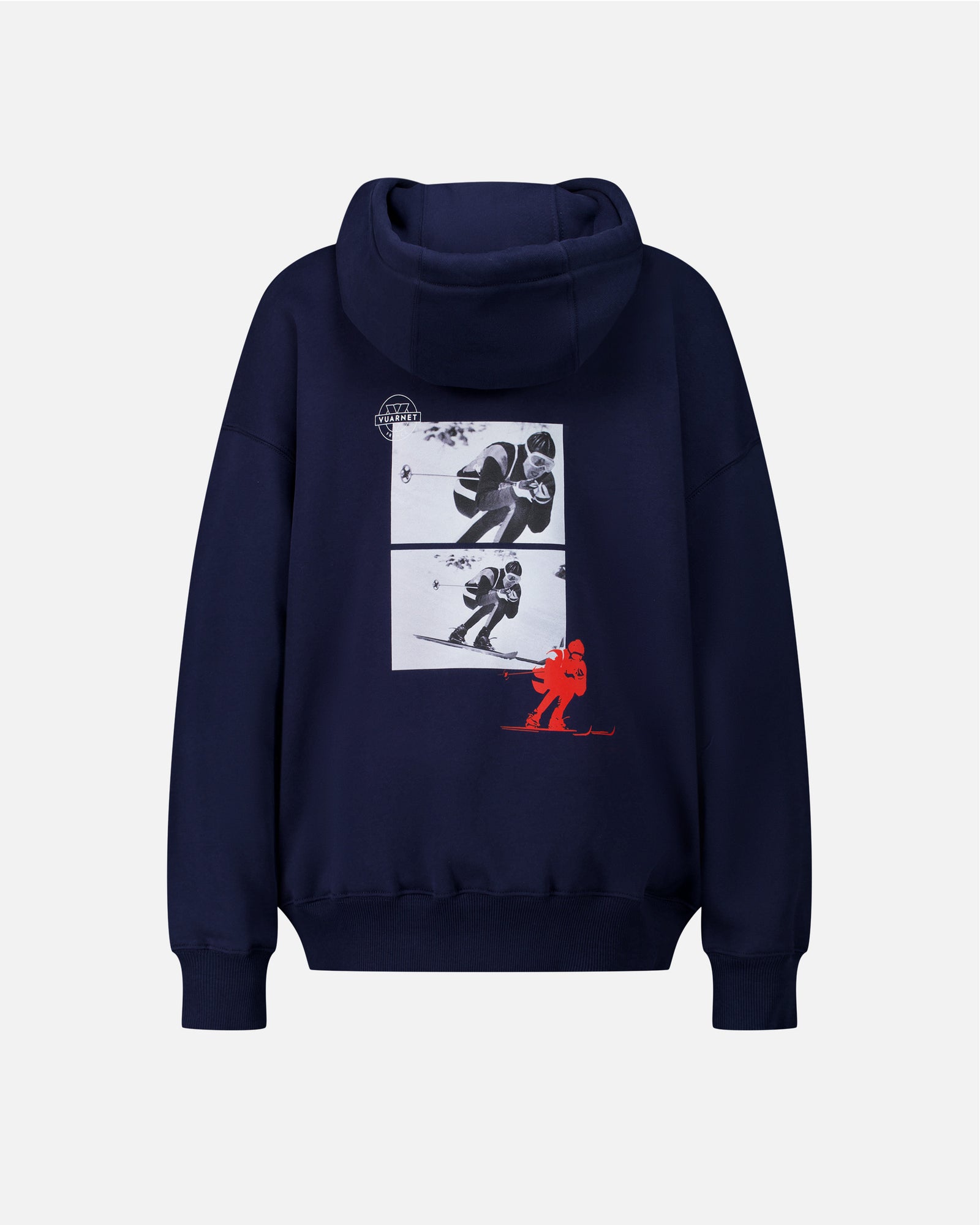 ⁣⁢Marinblå damhoodie med skidåkarelogotyp⁤⁣