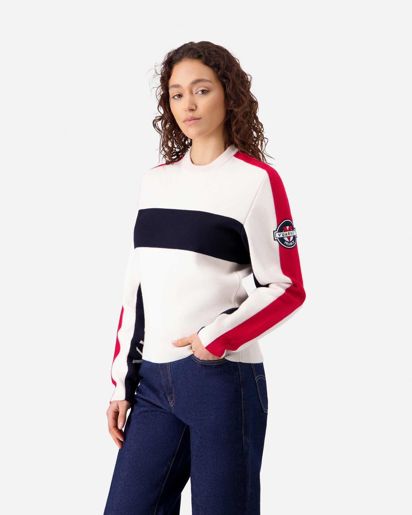 WOMEN'S RACING SWEATER ECRU/NAVY/RED