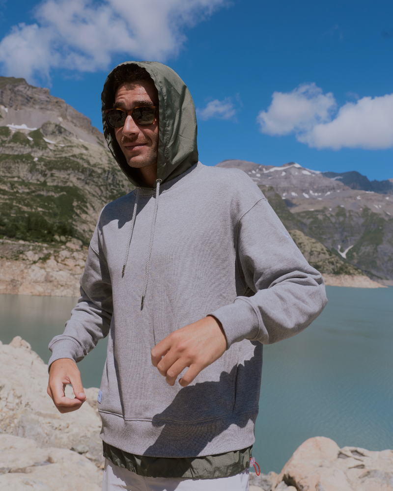 MEN'S GREY/GREEN NYLON HOOD SWEATSHIRT